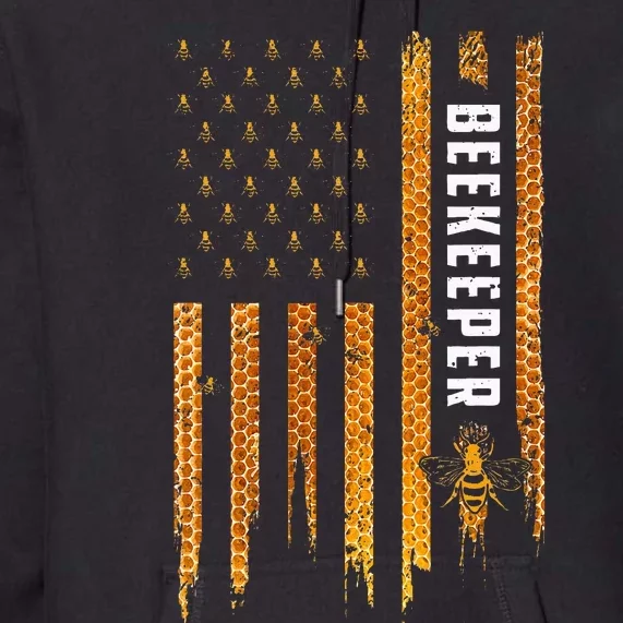 Beekeeping American Flag Honeycomb Honey Bees Premium Hoodie