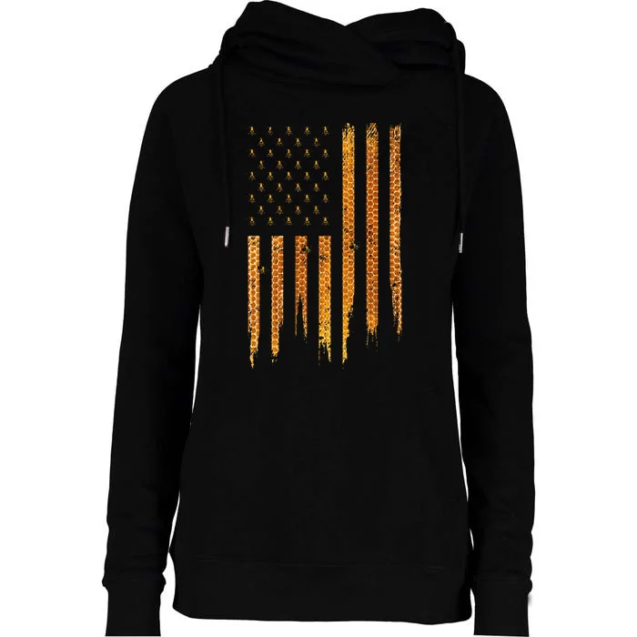 Beekeeping American Flag Honeycomb Honey Bees Beekeeper Womens Funnel Neck Pullover Hood