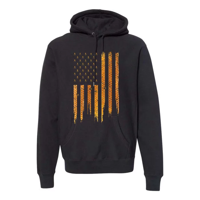 Beekeeping American Flag Honeycomb Honey Bees Beekeeper Premium Hoodie