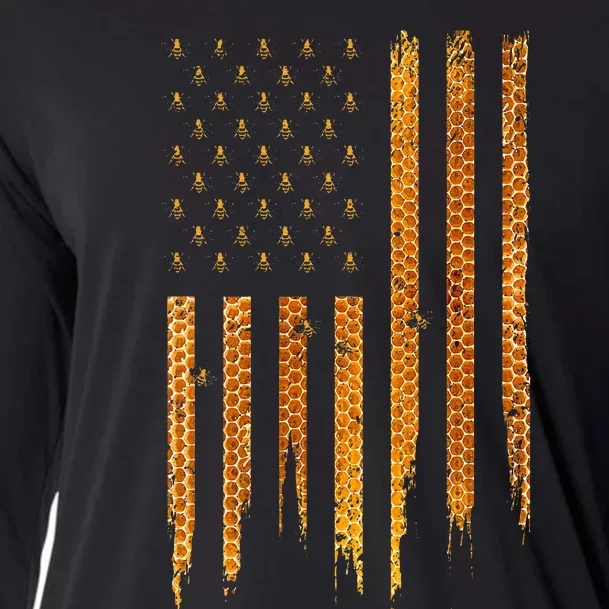 Beekeeping American Flag Honeycomb Honey Bees Beekeeper Cooling Performance Long Sleeve Crew