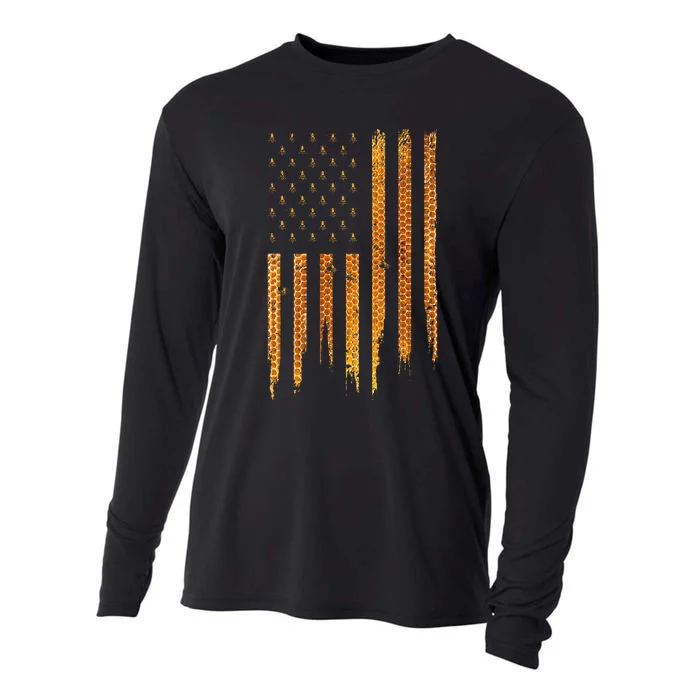 Beekeeping American Flag Honeycomb Honey Bees Beekeeper Cooling Performance Long Sleeve Crew