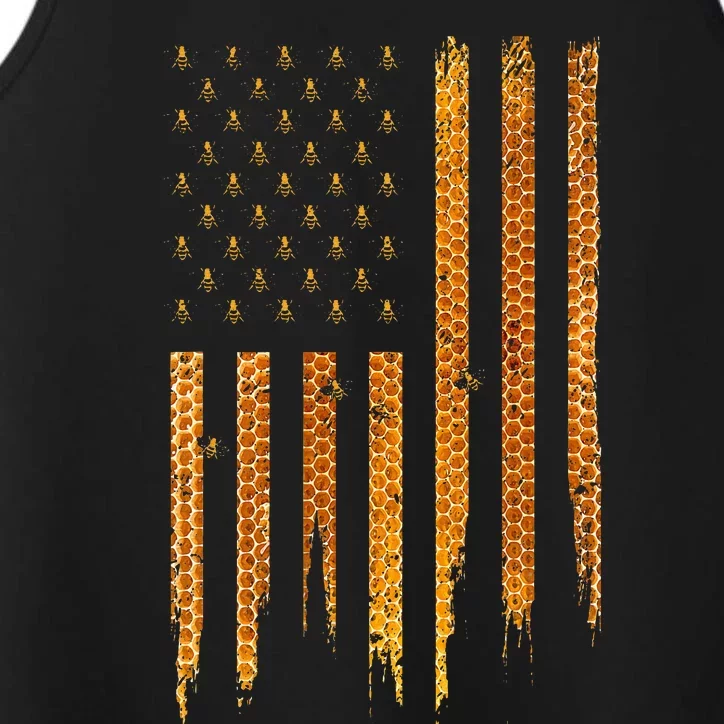 Beekeeping American Flag Honeycomb Honey Bees Beekeeper Performance Tank