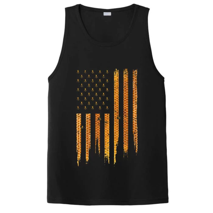 Beekeeping American Flag Honeycomb Honey Bees Beekeeper Performance Tank