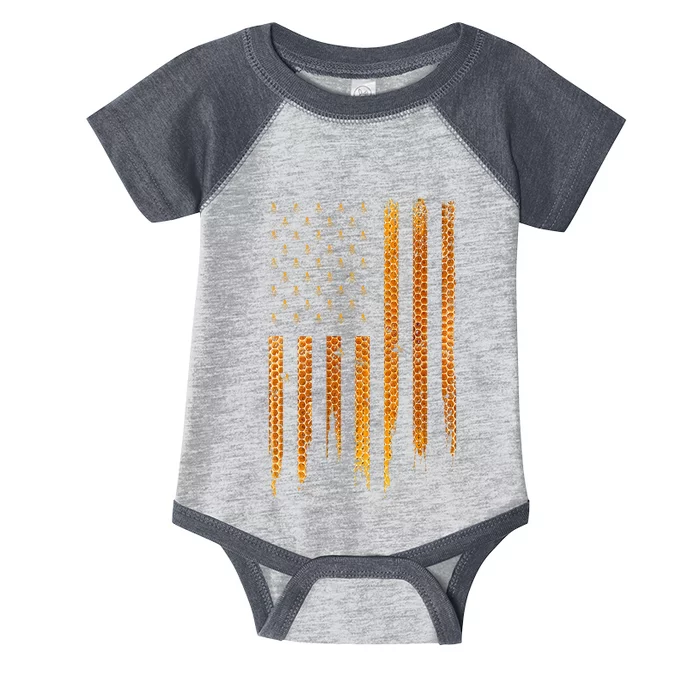 Beekeeping American Flag Honeycomb Honey Bees Beekeeper Infant Baby Jersey Bodysuit