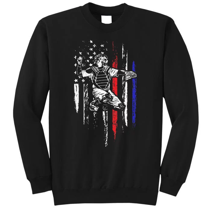 Baseball American Flag Patriotic Catcher 4th Of July Gift Sweatshirt