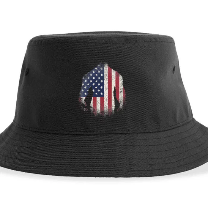 Bigfoot American Flag Usa Patriotic Sasquatch Sustainable Bucket Hat