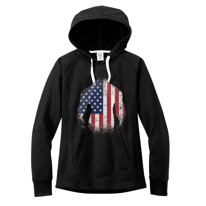 Bigfoot American Flag Usa Patriotic Sasquatch Women's Fleece Hoodie