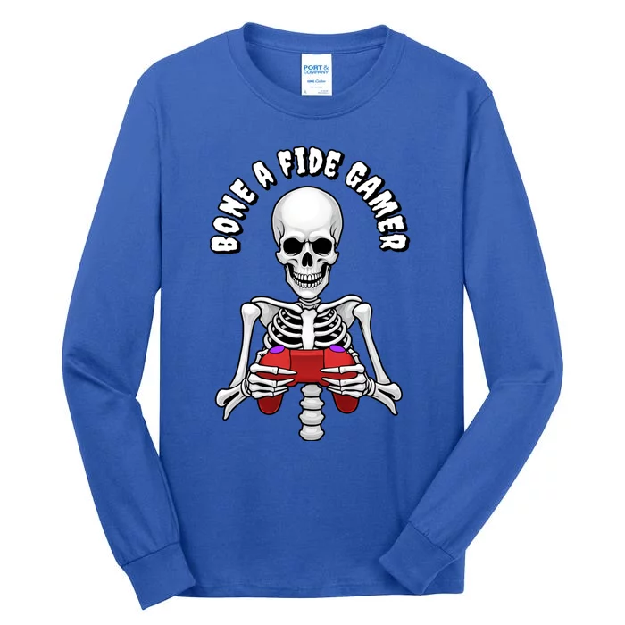 Bone A Fide Gamer Halloween Skeleton Gaming Gift Tall Long Sleeve T-Shirt