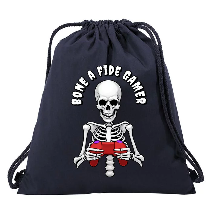 Bone A Fide Gamer Halloween Skeleton Gaming Gift Drawstring Bag