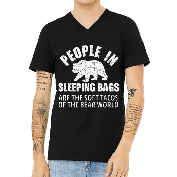 Bear Attack Funny Camping Hiking Tacos V-Neck T-Shirt