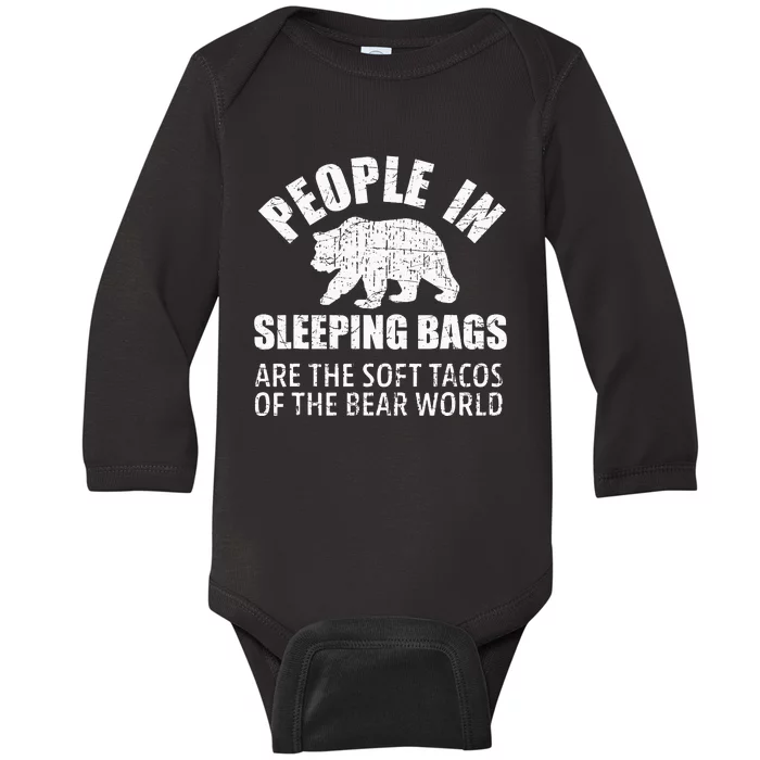 Bear Attack Funny Camping Hiking Tacos Baby Long Sleeve Bodysuit