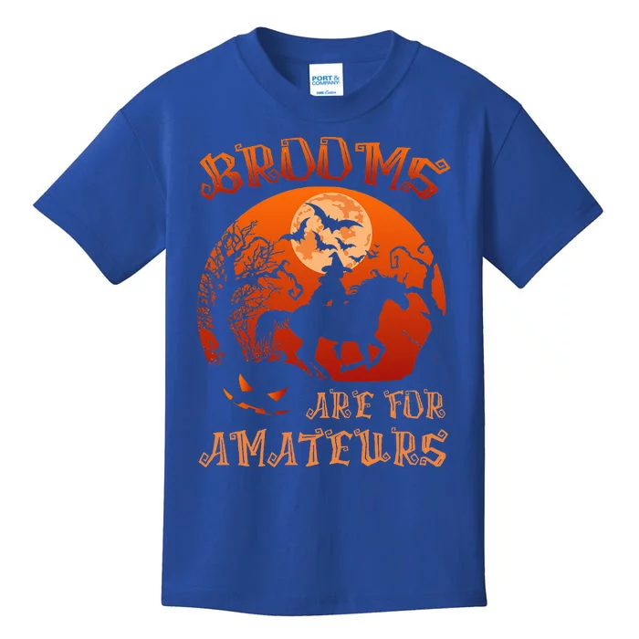 Brooms Are For Amateurs Witch Riding Horse Halloween Kids T-Shirt