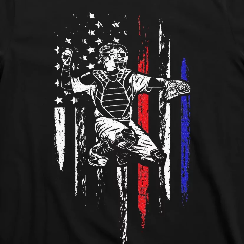 Baseball American Flag Patriotic Catcher 4th Of July Gift T-Shirt