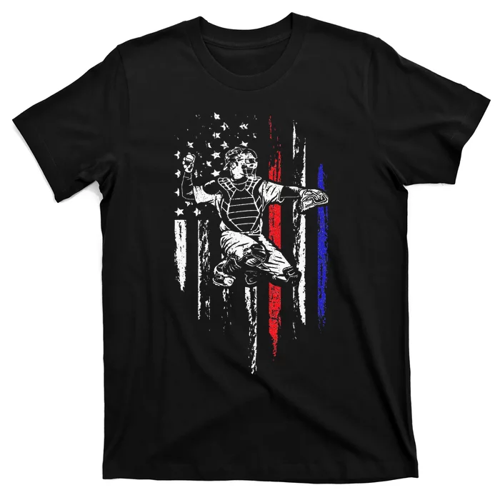 Baseball American Flag Patriotic Catcher 4th Of July Gift T-Shirt