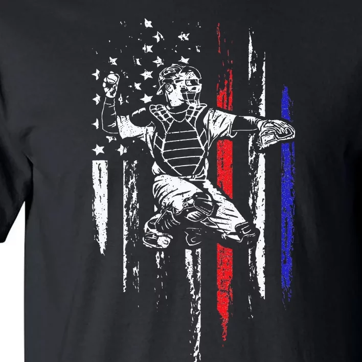 Baseball American Flag Patriotic Catcher 4th Of July Gift Tall T-Shirt