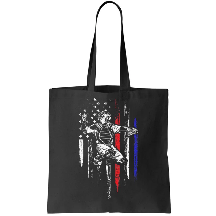 Baseball American Flag Patriotic Catcher 4th Of July Gift Tote Bag