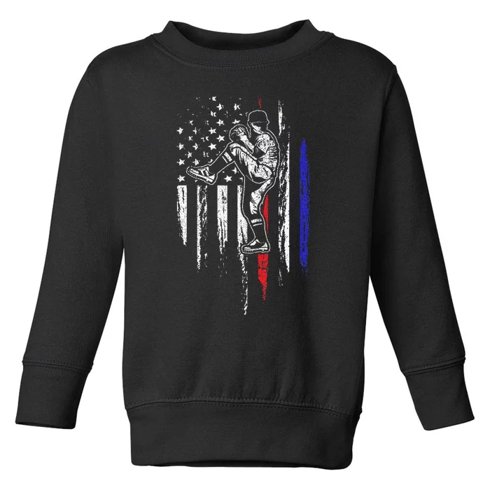 Baseball American Flag Pitcher USA Pitching 4th Of July Gift Toddler Sweatshirt