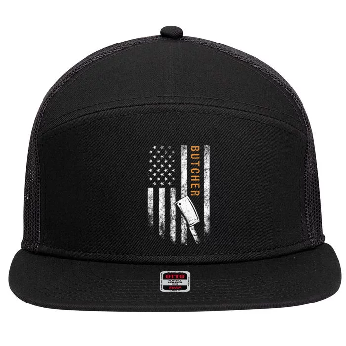 Butcher American Flag Design 7 Panel Mesh Trucker Snapback Hat