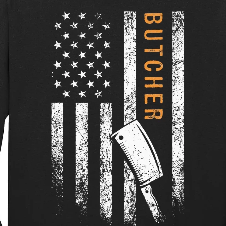 Butcher American Flag Design Tall Long Sleeve T-Shirt