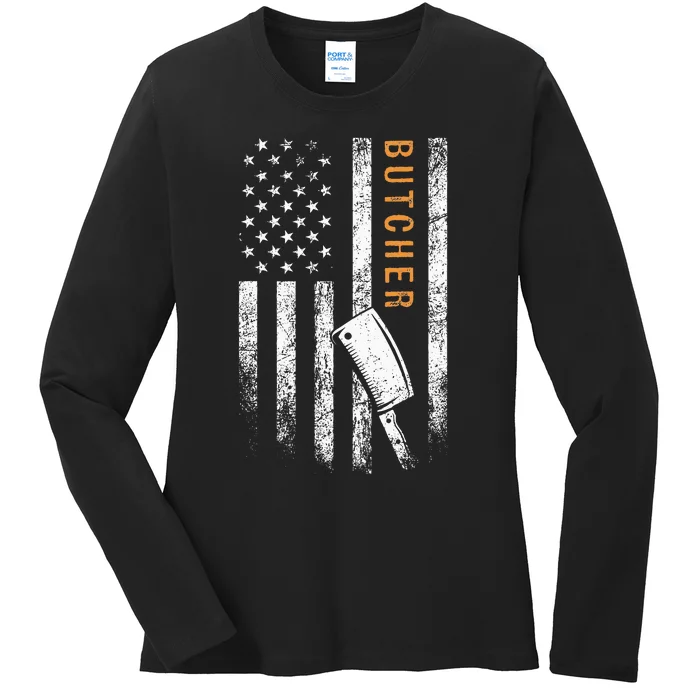 Butcher American Flag Design Ladies Long Sleeve Shirt