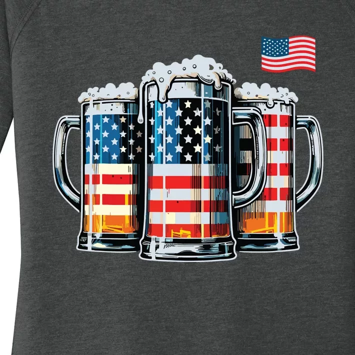 Beer American Flag Women's Perfect Tri Tunic Long Sleeve Shirt