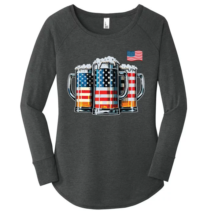 Beer American Flag Women's Perfect Tri Tunic Long Sleeve Shirt