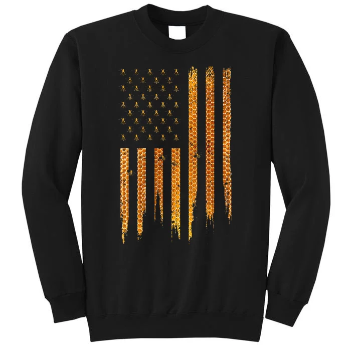 Beekeeping American Flag Honeycomb Honey Bees Beekeeper Tall Sweatshirt