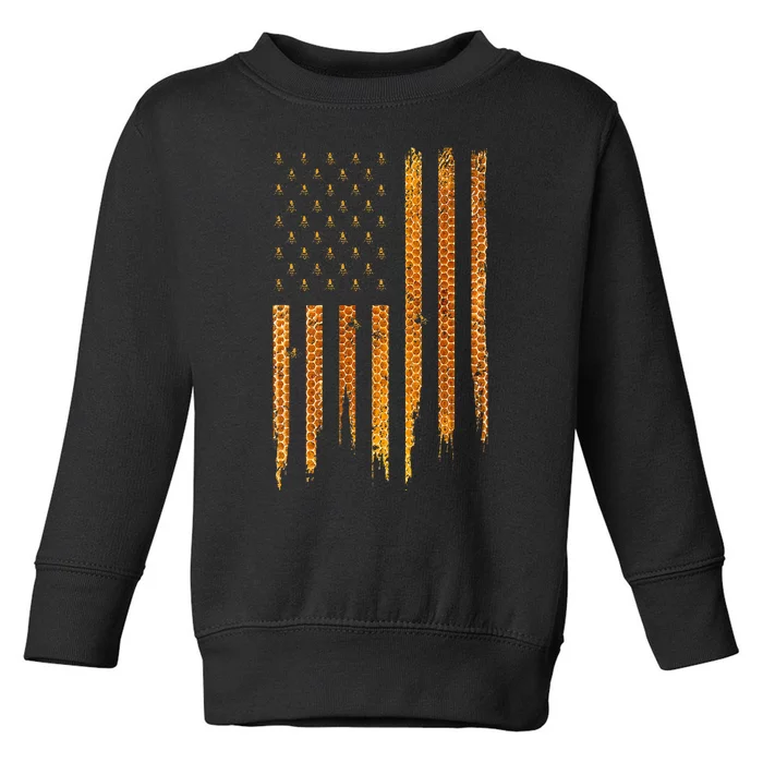 Beekeeping American Flag Honeycomb Honey Bees Beekeeper Toddler Sweatshirt