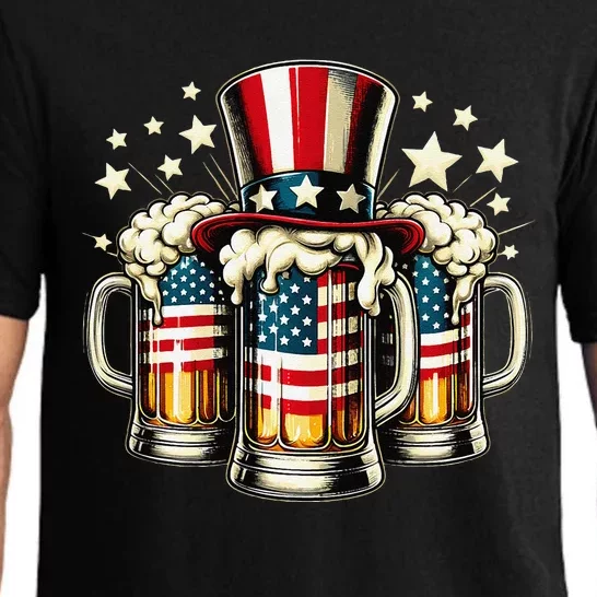 Beer American Flag Usa 4th Of July Party Drinking Gift Pajama Set