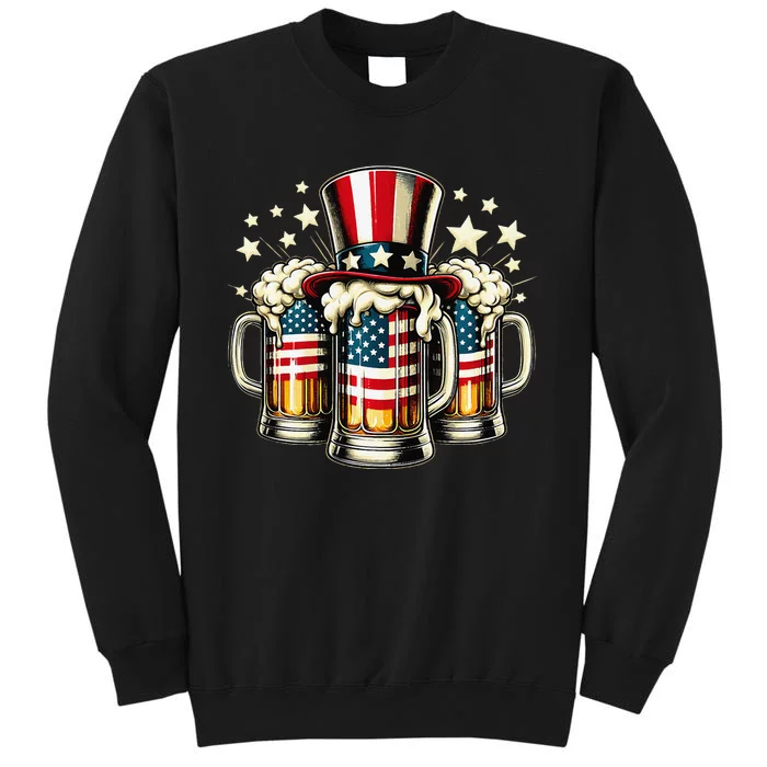 Beer American Flag Usa 4th Of July Party Drinking Gift Tall Sweatshirt