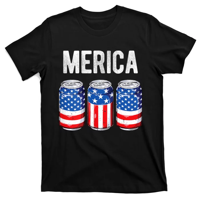 Beer American Flag 4th Of July Merica Usa Drinking T-Shirt