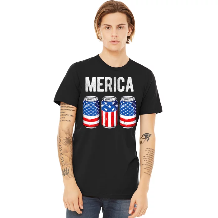 Beer American Flag 4th Of July Merica Usa Drinking Premium T-Shirt