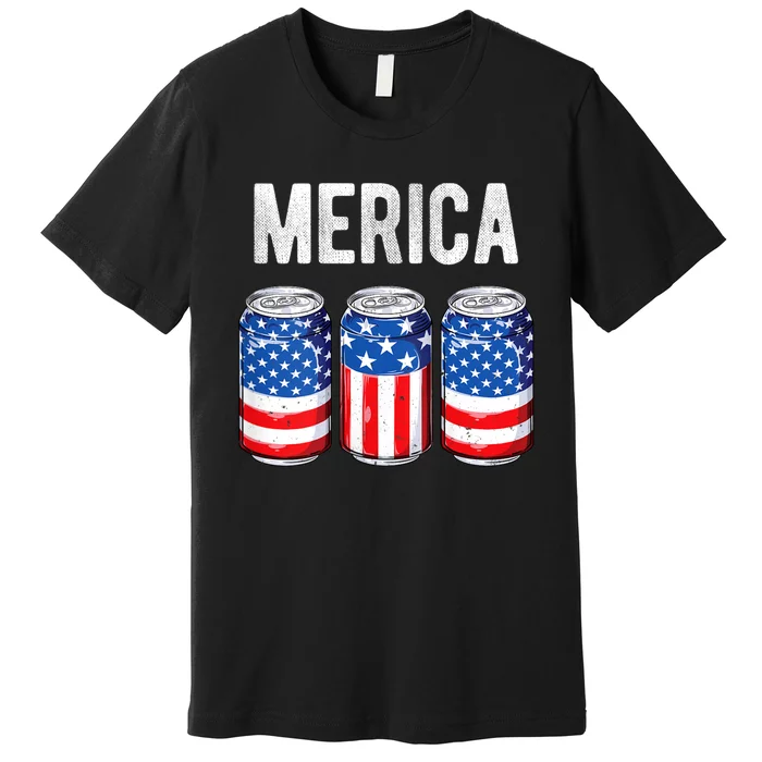 Beer American Flag 4th Of July Merica Usa Drinking Premium T-Shirt