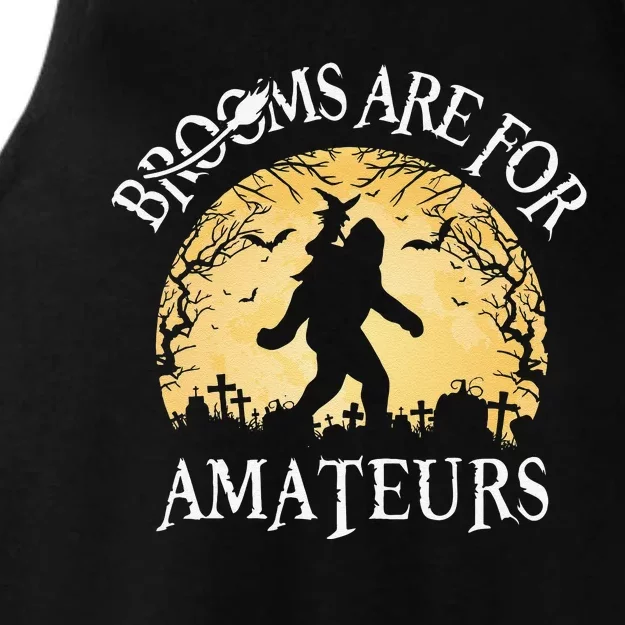 Brooms Are For Amateurs Witch Riding Bigfoot Funny Halloween Ladies Tri-Blend Wicking Tank