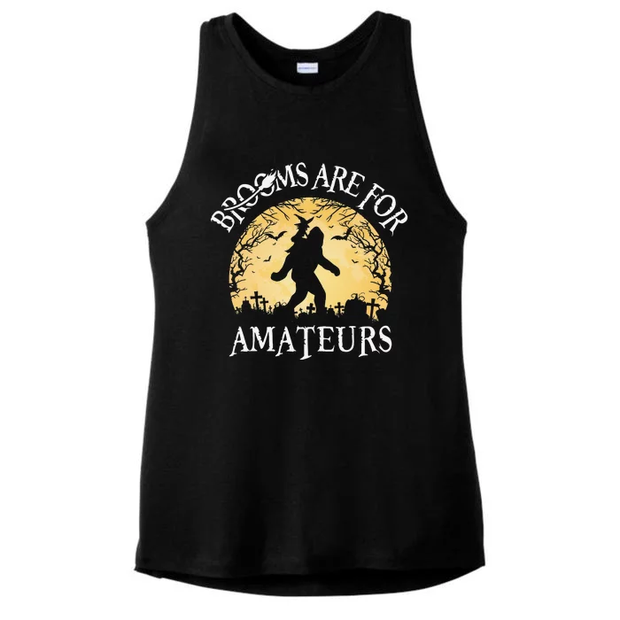 Brooms Are For Amateurs Witch Riding Bigfoot Funny Halloween Ladies Tri-Blend Wicking Tank