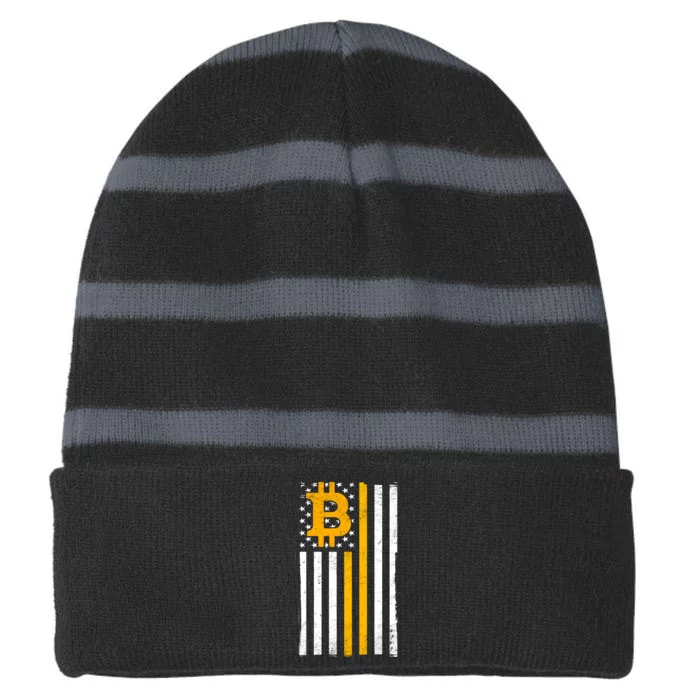 Bitcoin American Flag Crypto Striped Beanie with Solid Band