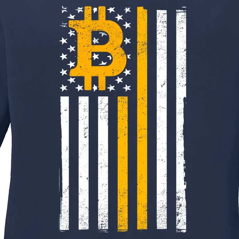 Bitcoin American Flag Crypto Ladies Long Sleeve Shirt