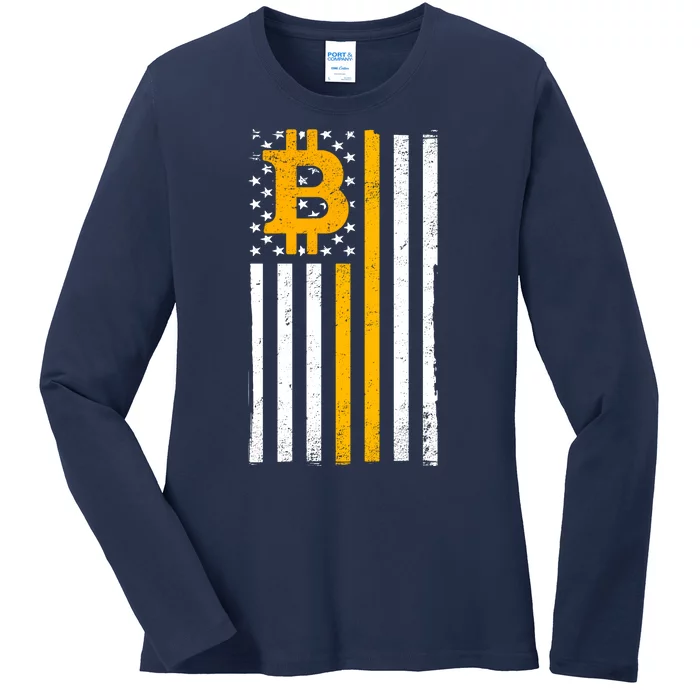 Bitcoin American Flag Crypto Ladies Long Sleeve Shirt