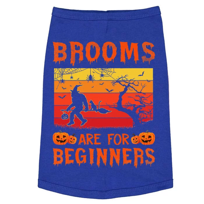 Brooms Are For Beginners Funny Halloween Bigfoot Witch Hat Doggie Tank