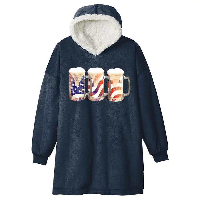 Beer American Flag 4Th Of July Labor Day Meaningful Gift Hooded Wearable Blanket