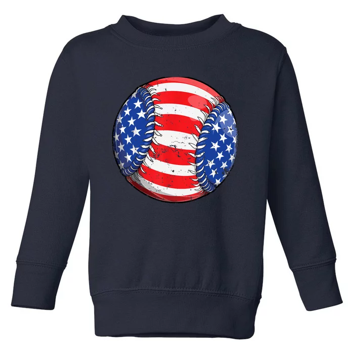 Baseball American Flag 4th Of July Boy Retro Ball Sport Toddler Sweatshirt