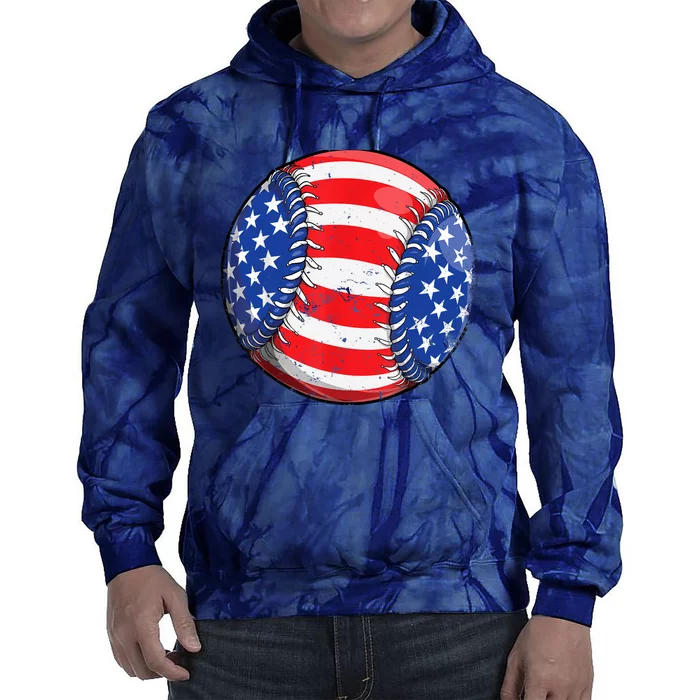 Baseball American Flag 4th Of July Boy Retro Ball Sport Tie Dye Hoodie