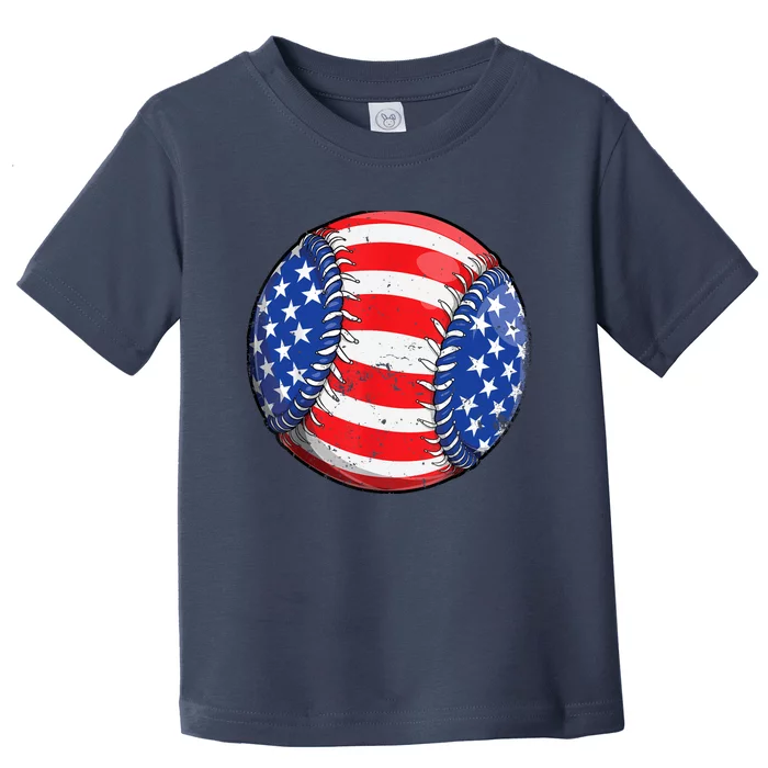 Baseball American Flag 4th Of July Boy Retro Ball Sport Toddler T-Shirt