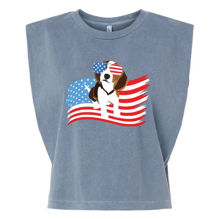 Beagle American Flag 4th Of July Dog Patriotic T Garment-Dyed Women's Muscle Tee