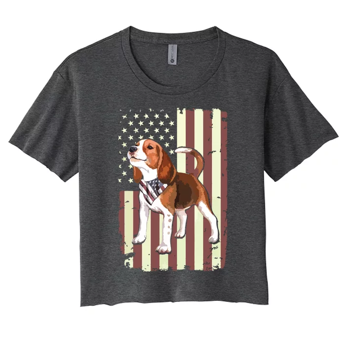 Beagle American Flag Bandana Patriotic 4th Of July T Women's Crop Top Tee