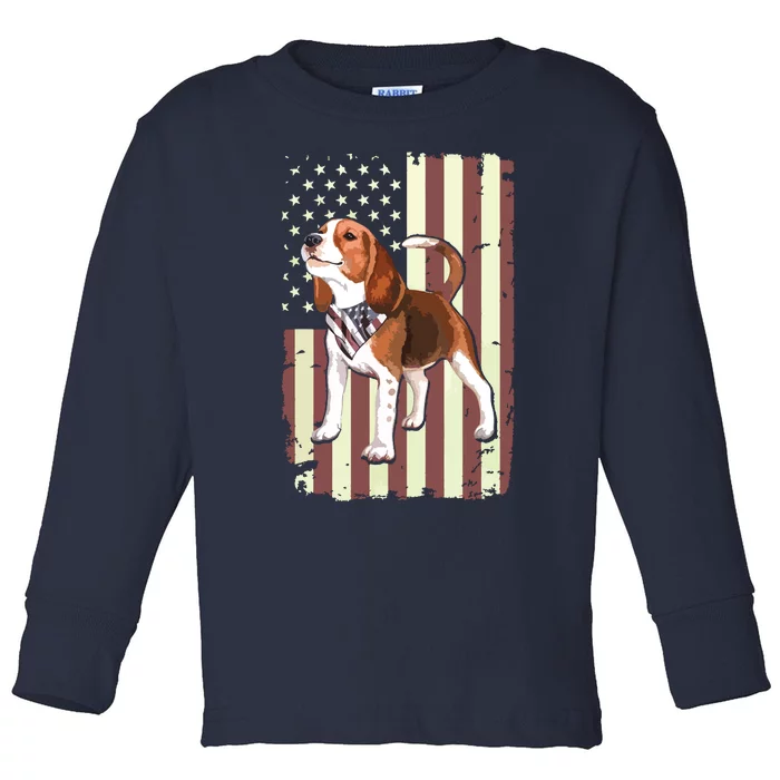 Beagle American Flag Bandana Patriotic 4th Of July T Toddler Long Sleeve Shirt