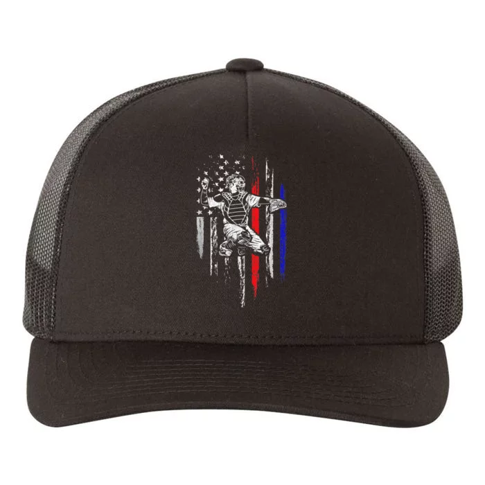 Baseball American Flag Patriotic Catcher 4th Of July Gifts Yupoong Adult 5-Panel Trucker Hat