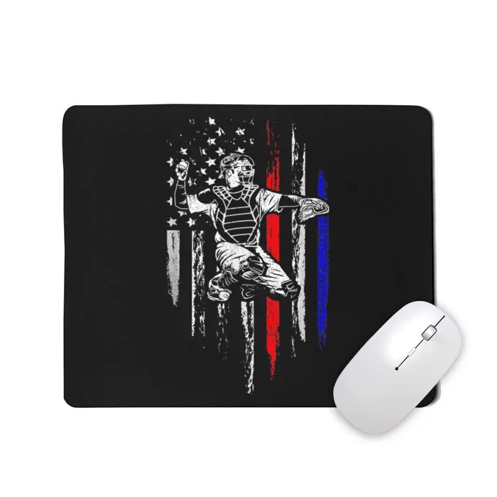 Baseball American Flag Patriotic Catcher 4th Of July Gifts Mousepad