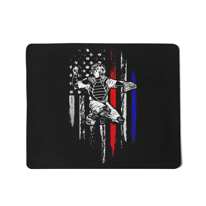 Baseball American Flag Patriotic Catcher 4th Of July Gifts Mousepad