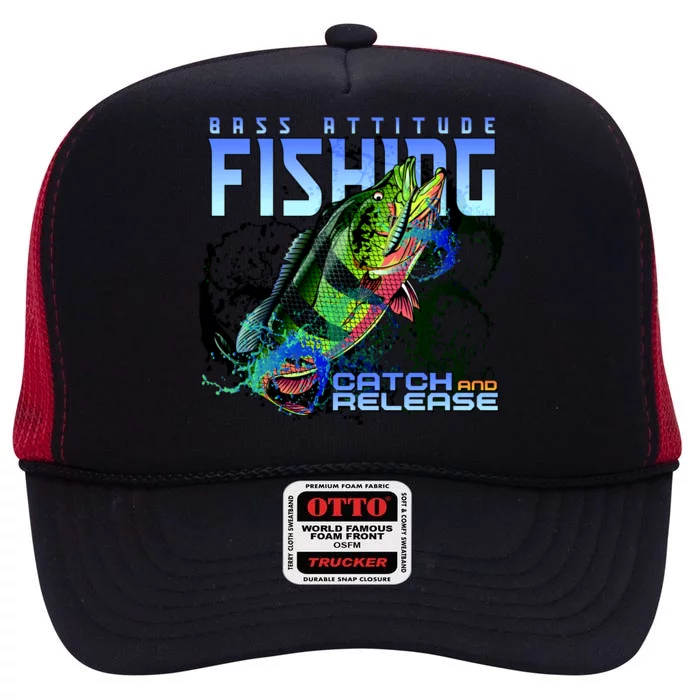 Bass Attitude Fishing Catch And Release High Crown Mesh Trucker Hat